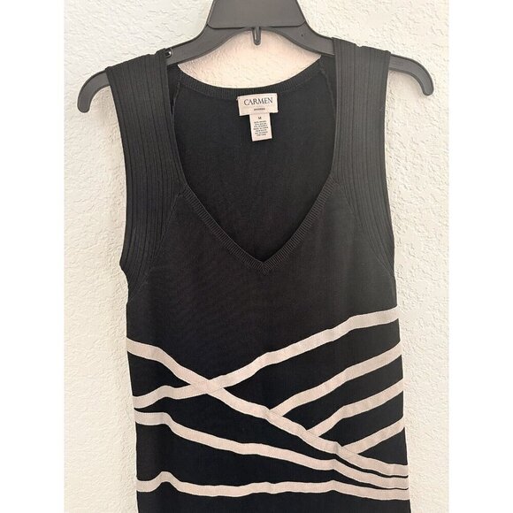 Carmen Marc Valvo Black / Grey Geometric Bodycon Sleeveless Knit Dress. Size M - Picture 3 of 9
